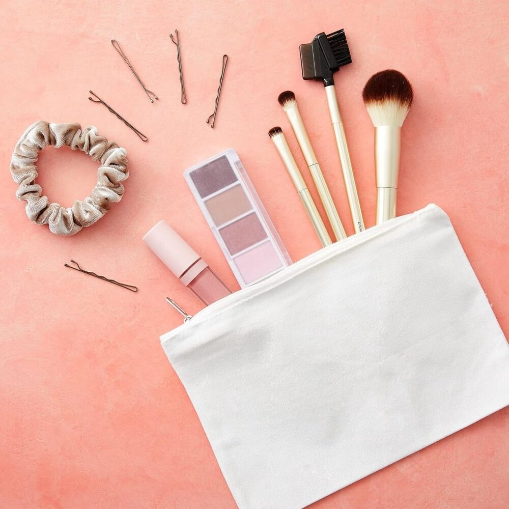 Canvas Pencil Case Pouch Set - 12-Pack, 8 x 6 in, Off White - Canvas Zip Pouches - Picture 2 of 9